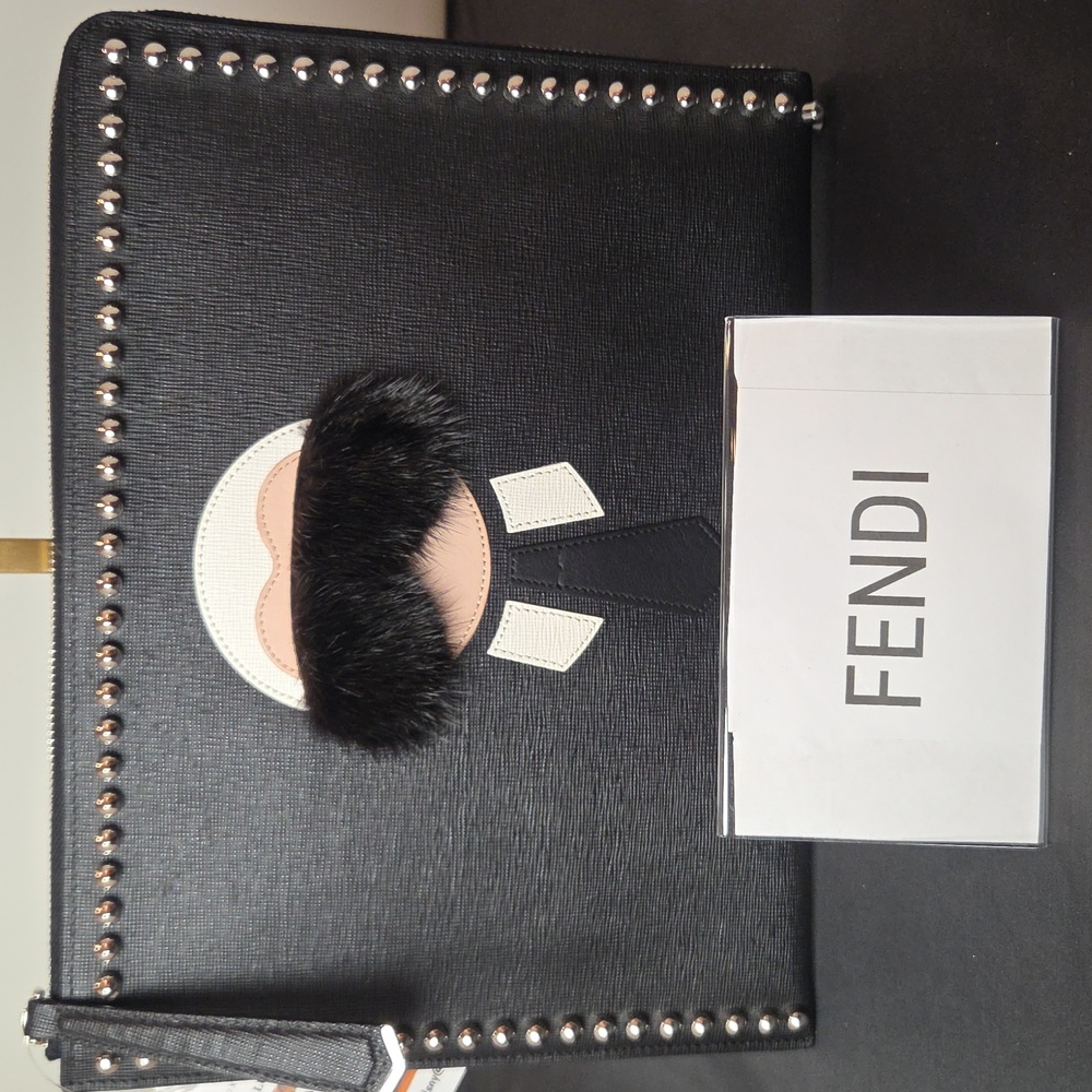 FENDI 2010’s Karlito Studded Leather Clutch/Pouch- Karl Lagerfeld  LIKE NEW COND